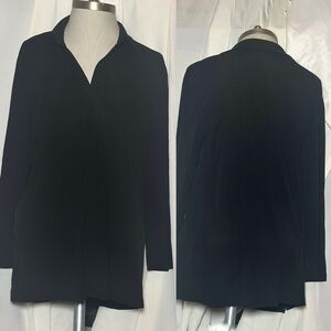 JOHN PATRIC BLACK LARGE STRETCH BLACK COLLAR LONG SLEEVE BLOUSE